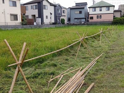 田んぼ再生プロジェクト　NO25　稲刈りの準備　竹で稲を干す棚づくり