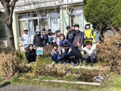 ゴーヤ畑づくり、ジャガイモ種イモ植え、アカガエル保護、ミカン狩り(エコクラブ)2月23日